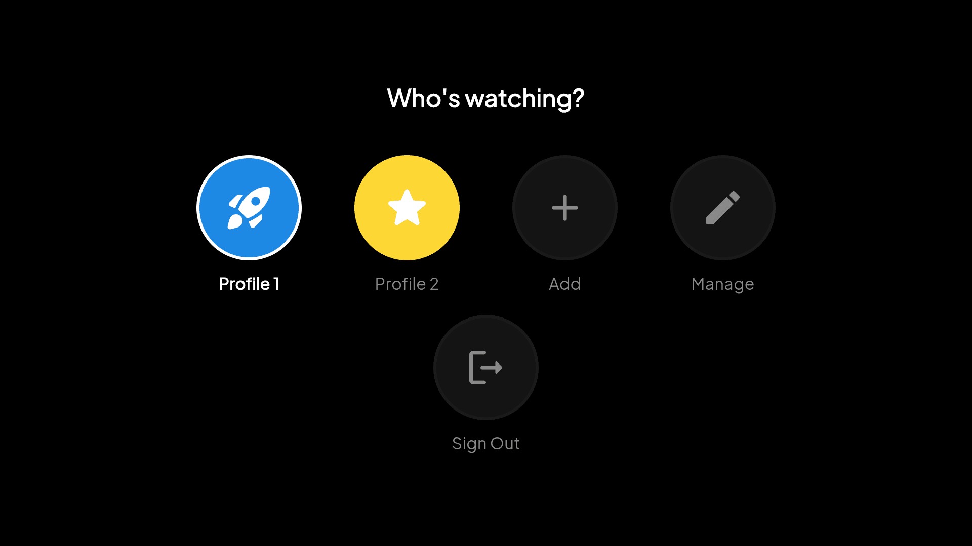 Pantalla de selección de perfil